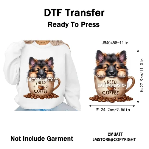 Funny Cartoon Pet Puppy Small Sleeping Cozy Coffee Dogs Lover Iron on DTF Washable Transfers Sticker Ready to Press for Clothing