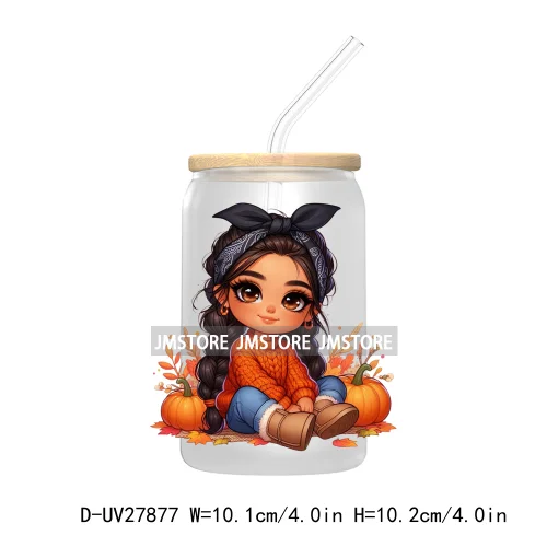 Latina Chibi Autumn Baby Little Girl UV DTF Transfer Stickers Decals For Libbey Cold Cups Mugs Tumbler Fall Vibes Pumpkin Season