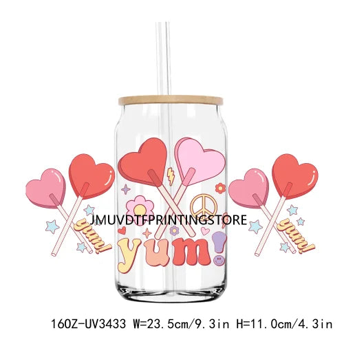 Love More Worry Less UV DTF Sticker For 16OZ Libbey Glass Cup Can Wrap Transfer Sticker Custom Labels DIY Logo XOXO Valentines