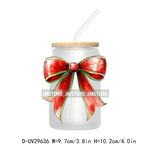 Christmas Coquette Bow UV DTF Transfer Stickers Decals For Libbey Cold Cups Mugs Tumbler Waterproof Cute Christmas Tree Girly