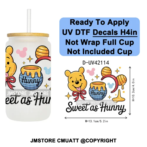 Cartoon Mouse Head Princess Family Vacation UV DTF Decals Ready To Apply Waterproof Transfer Stickers For 16OZ Libbey Glass Can