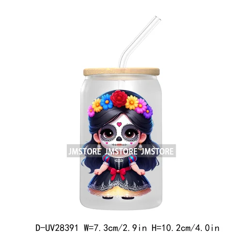 Mexican Little Princess UV DTF Transfer Stickers Decals For Libbey Cold Cups Mugs Tumbler Waterproof Craft Day of the Dead Girls