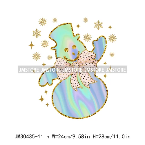 Faux Glitter Merry Christmas Season Merry And Bright Santa Baby Decals Iron On DTF Transfers Stickers Ready To Press For T-shirt