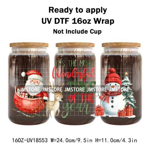 Preppy Christmas Candy Cane Xmas Tree UV DTF Cup Wrap Ready To Apply Transfer Stickers 16OZ Tumbler Wraps For Libbey Glass Can