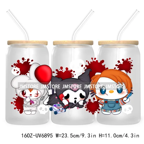 Stay Spooky Halloween 16OZ UV DTF Cup Wrap Transfer Sticker Custom Label Waterproof Logo For Libbey Glass Can Cartoon Characters