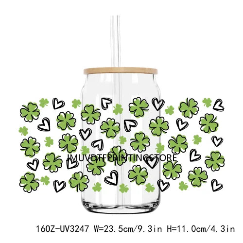 St. Patrick's Day Animals 16OZ UV DTF Cup Wrap Transfers Stickers Custom Labels DIY Waterproof Logo For Libbey Glass Can