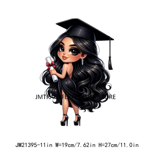 DIY Chibi Latina Graduation Diploma Designs Iron On Chicana College Woman Transfers Printing Stickers Ready To Press For Hoodies