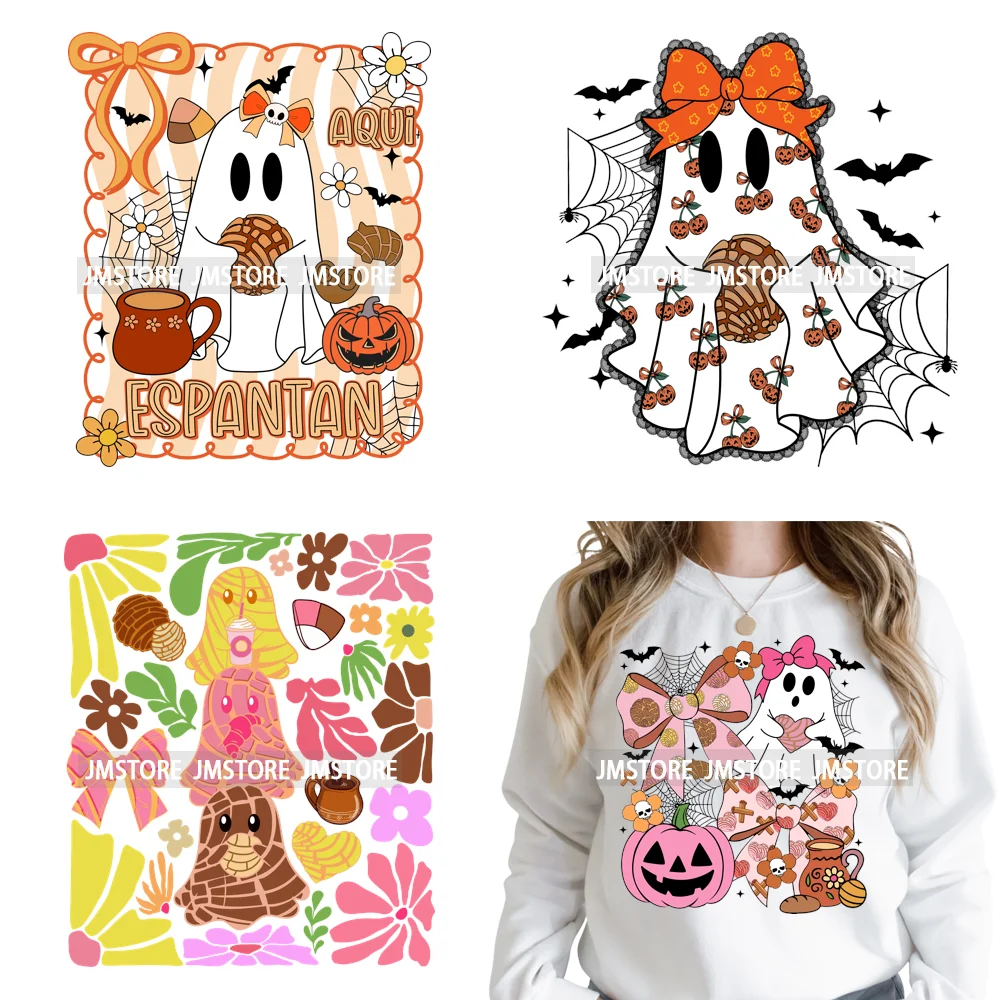 Ghost Coquette Spanish Halloween Pan Dulce Conchas And Cucuy Iron on DTF Washable Transfers Stickers Ready to Press for Textiles