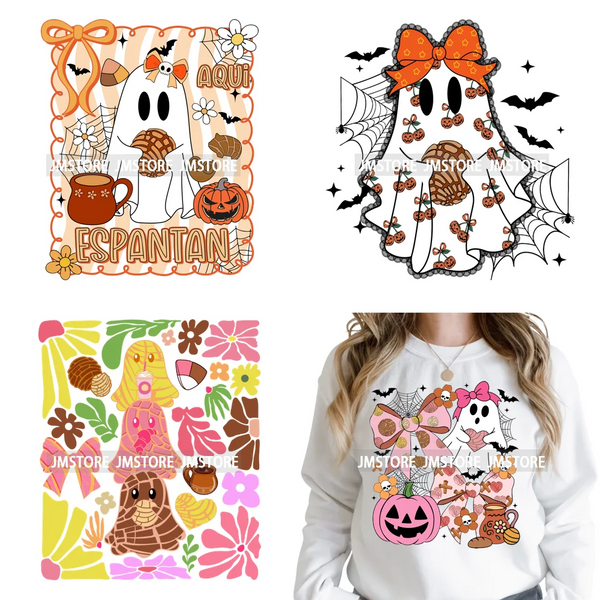 Ghost Coquette Spanish Halloween Pan Dulce Conchas And Cucuy Iron on DTF Washable Transfers Stickers Ready to Press for Textiles