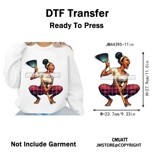 Angry Office African Girl Sassy Moods Housework Mom Iron on Washable DTF Heat Transfer Stickers Ready to Press for T-shirts Bags