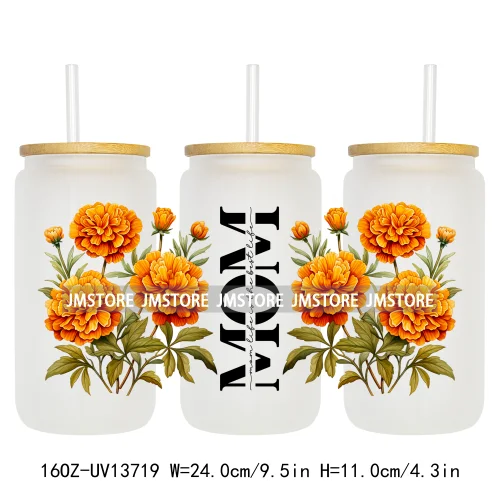 Strong Mom Butterfly Floral Mother's Day 16OZ UV DTF Cup Wraps Ready To Apply Waterproof Transfer Stickers For Libbey Glass Can