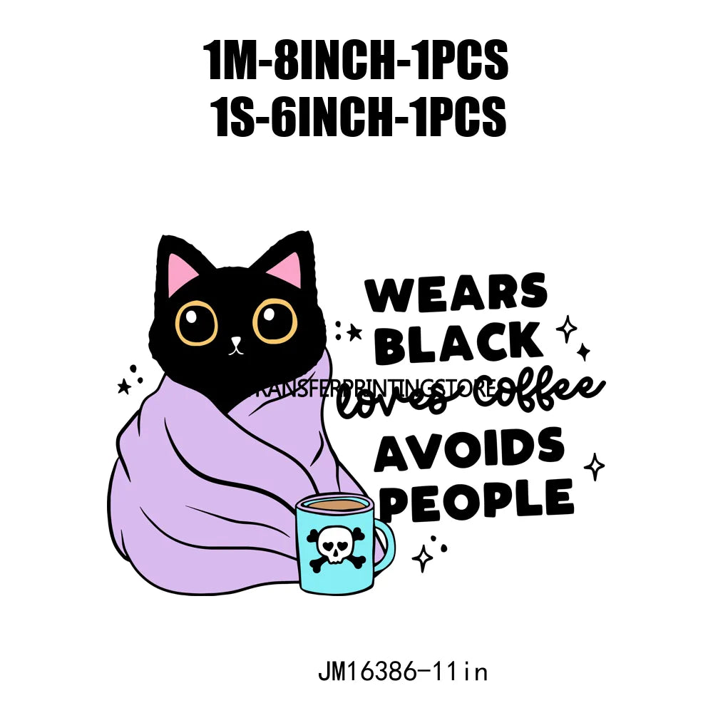 Cute Black Cat Self Care Stickers Mental Health Awareness Sarcastic Motivational Inspirational DTF Transfers Decals For Clothing