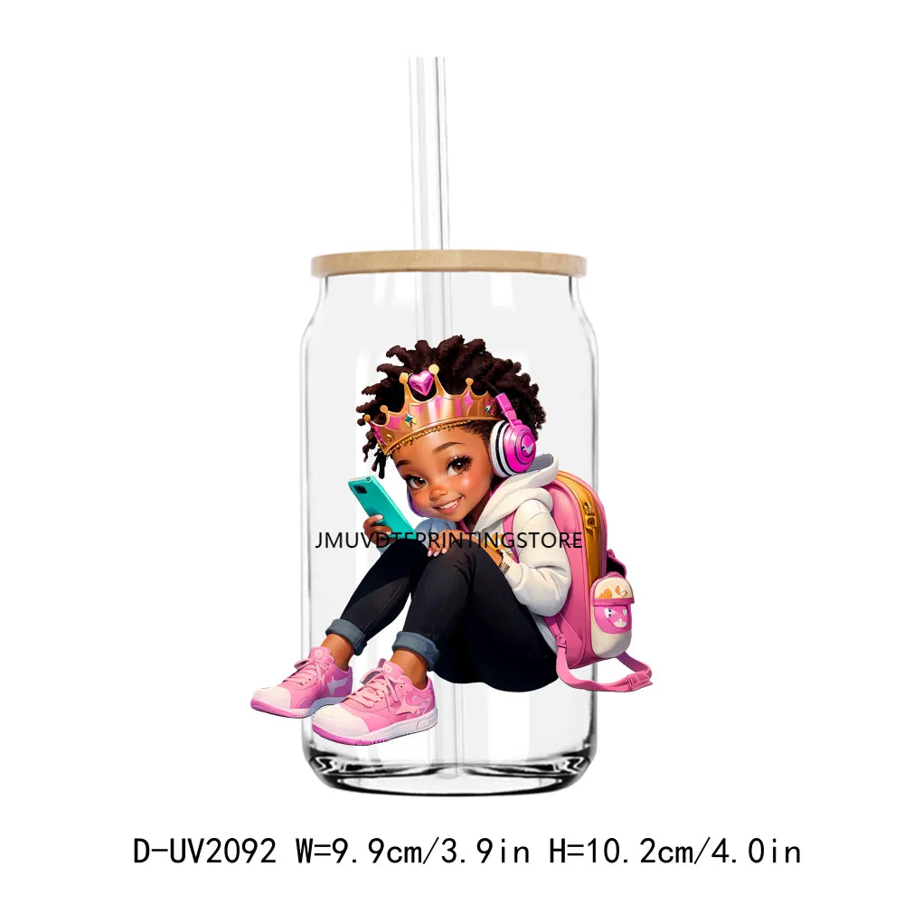 Back To School Black Girl Boy UV DTF Transfers Stickers Decals For Libbey Cold Cups Mugs Tumbler Waterproof DIY Craft