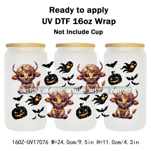 Highland Cow Horror Killer Halloween UV DTF Stickers Ready To Apply Cup Wrap Custom Labels DIY Craft For 16OZ Libbey Can Glass