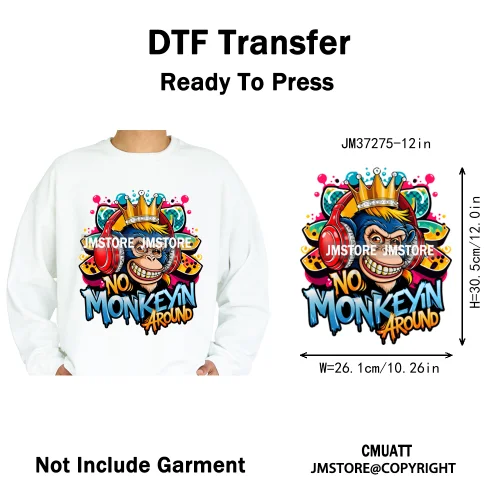 12in Graffiti Streetwear Beasts Cartoon Animals Hip Hop Quotes Iron on DTF Heat Transfers Stickers Ready to Press for Hoodies
