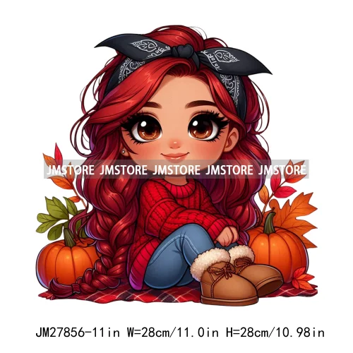 Autumn Latina Baby Fall Season Pumpkin Leaves Mexican Hispanic Princess DTF Iron On Transfer Stickers Ready To Press For Clothes