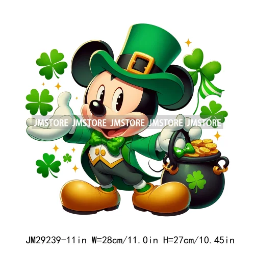 Cute Cartoon Character St Patrick's Irish Day Shamrock Lucky Vibes Iron On DTF Transfers Stickers Ready To Press For Hoodies