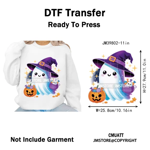 Spooky Coffee Lover Halloween Coquette Pumpkins Witches Ghost Iron on DTF Washable Transfers Stickers Ready to Press for Clothes