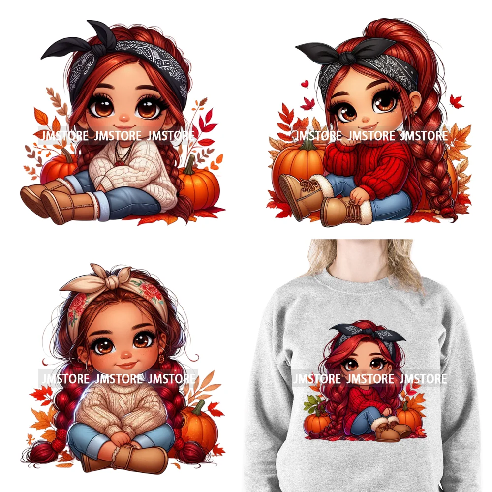 Autumn Latina Baby Fall Season Pumpkin Leaves Mexican Hispanic Princess DTF Iron On Transfer Stickers Ready To Press For Clothes