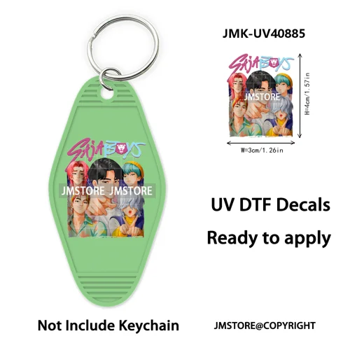 Kpop Demon Inspired Movie Character UV DTF Motel Keychain Decal Ready To Ship Durable Transfer Stickers Print For Hotel Keychain