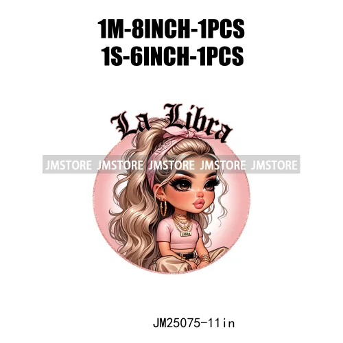 New Washable Chicana Chola Chibi Latina Spanish Zodiac Cute Girls DTF Iron On Transfers Stickers Ready To Press For Clothing