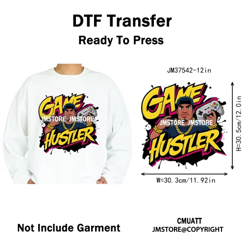 12in Game Zone Time Girl Gamer Squad Hustler Graffiti Game On Over Iron on DTF Transfers Stickers Ready to Press for Hoodies