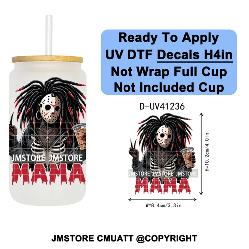 Spooky Mama Skullface Halloween UV DTF Decals Ready To Apply Waterproof Transfer Stickers DIY Crafts For 16OZ Libbey Glass Can
