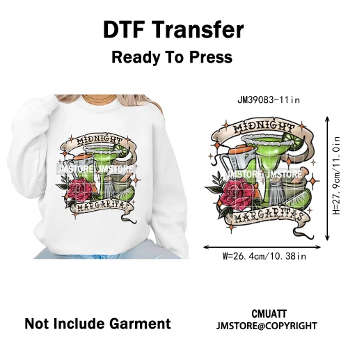 Trendy Margaritas Scary Movie Halloween Monsters Season Iron on DTF Washable Heat Transfers Stickers Ready to Press for Hoodies