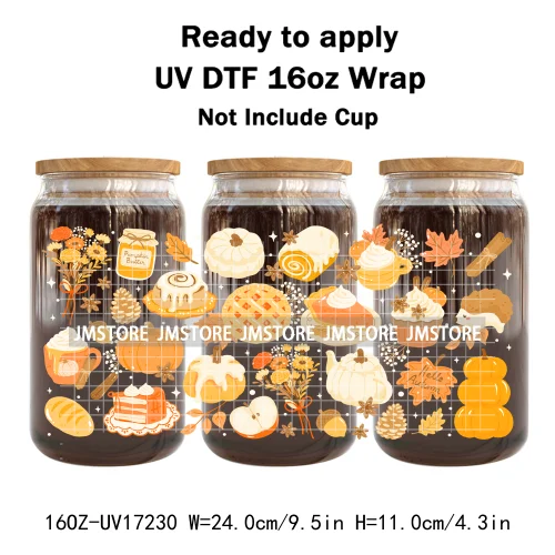 Bookish Autumn Fall Coquette Pumpkins Season UV DTF Wraps Transfer Sticker Selfadhesive Waterproof For 16OZ Libbey Glass Can Mug
