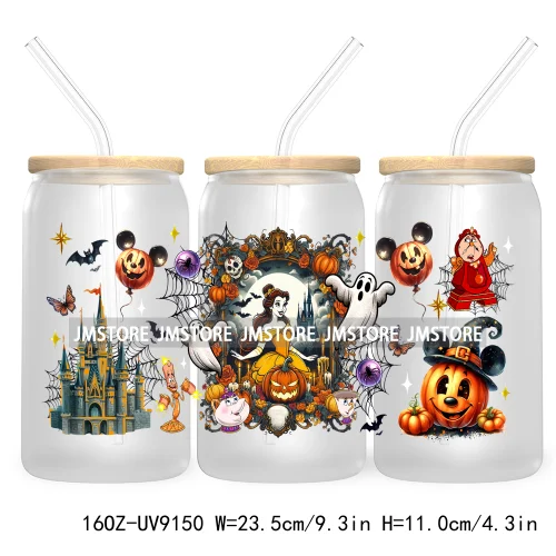 New Trendy Cartoon Princess Halloween 16OZ UV Cup Wrap DTF Transfer Stickers For Libbey Glass Can Cups Tumbler Waterproof Labels