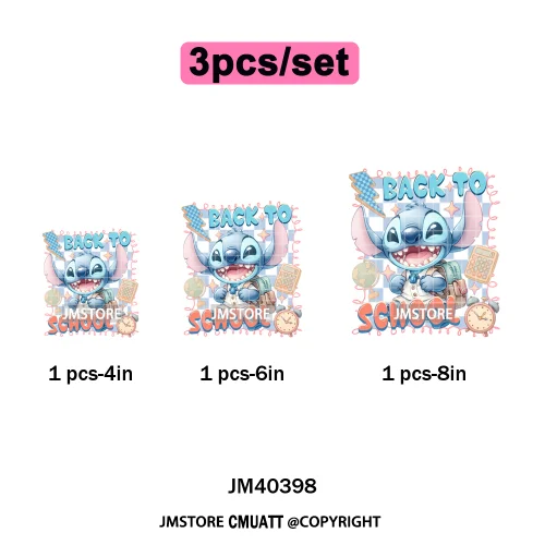Colorful Checkered Cartoon First Day of School Design Kid Back To School Iron on DTF Transfer Sticker Ready to Press for Clothes