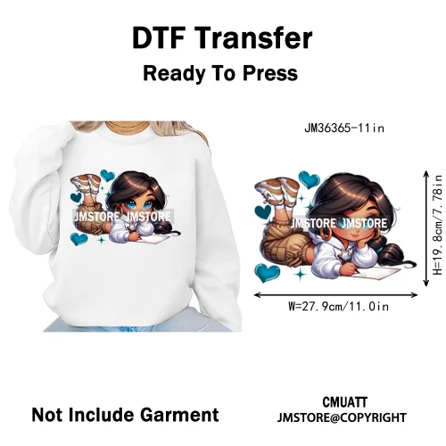 Fashion School Princess Cartoon Girls Learning Love Designs Iron on DTF Thermal Transfers Stickers Ready to Press for Clothing