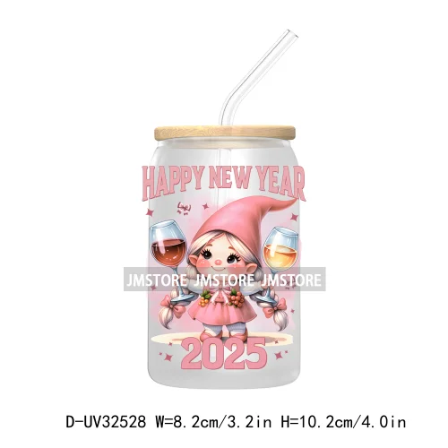 Trendy Pink Coquette New Year 2025 Disco Ball Retro Holidays UV DTF Transfer Stickers Decals For Libbey Cold Cups Mugs Tumbler