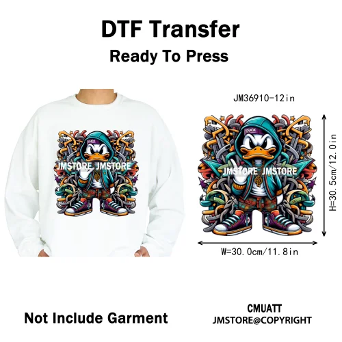 12in Cartoon Streetwear Duck Off Hip Hop Gangster Animal Vibes Iron on DTF Transfers Stickers Ready to Press for T-shirts Bags