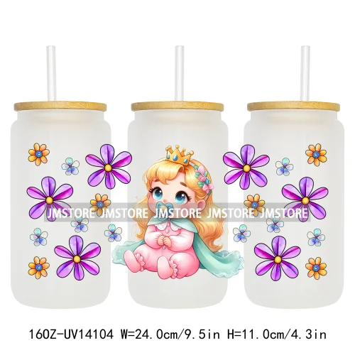 Cartoon Baby Princess Floral Flowers UV DTF Wraps Transfer Stickers Ready To Apply Waterproof For 16OZ Libbey Glass Can Tumblers
