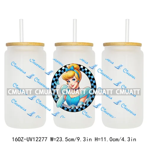 Colorful Round Cartoon Princess Girls 16OZ UV DTF Cup Transfer Wrap Transfer Stickers Waterproof DIY Logos For Libbey Glass Can