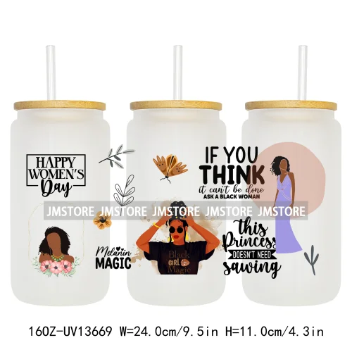 Lady Girl Power Black Woman Affirmations UV DTF Wraps Transfer Sticker Waterproof High Quality For 16OZ Libbey Glass Can Tumbler