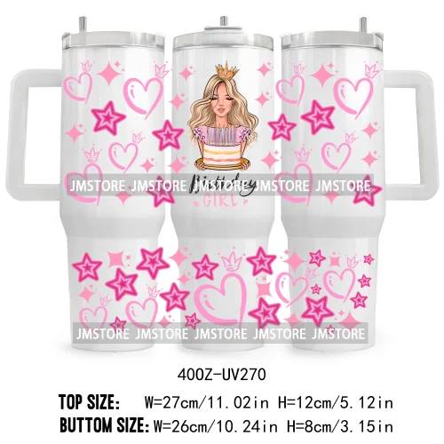 40OZ Tumbler Wrap Birthday Girl Cake Party UV DTF Cup Wraps Transfer Stickers Custom Labels Waterproof Logo Cute Queen Princess