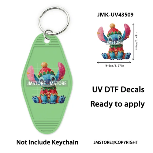 Christmas Santa Cartoon Character UV DTF Keychain Wraps Ready To Apply Waterproof High Quality Decals For Hotel Motel Keychain