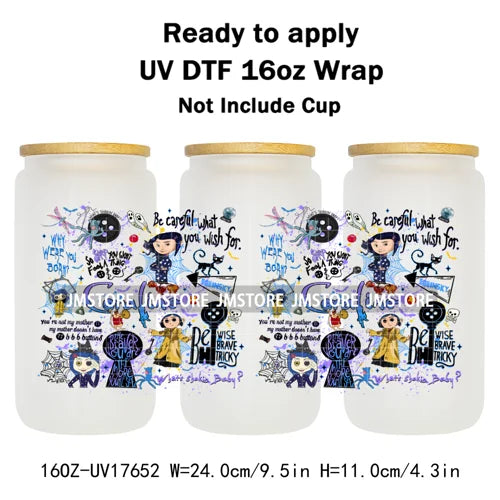 Coquette Bow Movie Eyes Cartoon Character 16OZ UV DTF Cup Wraps Ready To Apply Waterproof Transfer Stickers For Libbey Glass Can