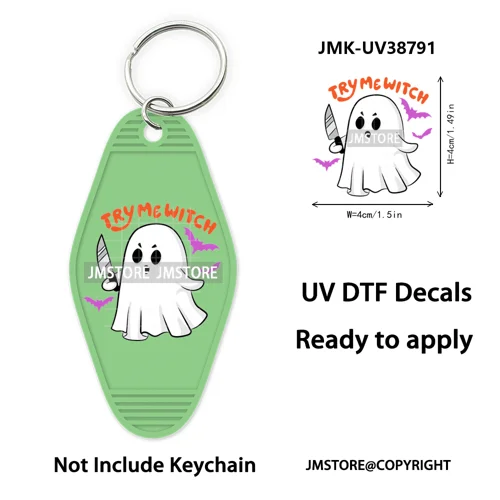 Fall Halloween Quotes Spooky Boo UV DTF Motel Keychain Decal Ready To Ship Durable Transfer Stickers Prints For Hotel Keychain