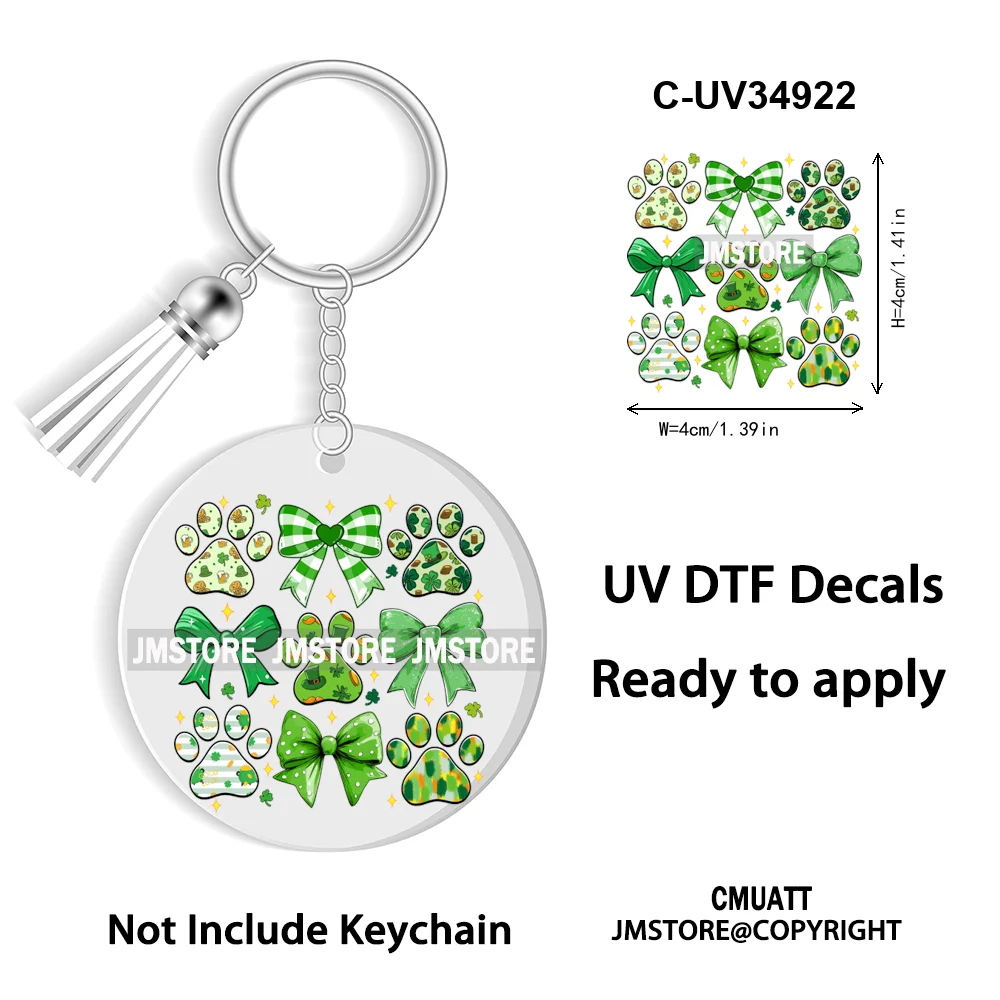 Sparkly Faux Sequin St Patricks Day Coquette Glitter Lucky Charm WaterProof UV DTF Sticker For Round Circle Keychain Keyring