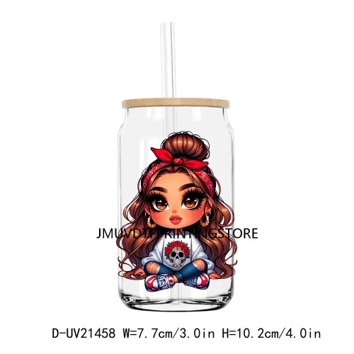 Chibi Cute Chicana Doll With Rose UV DTF Transfers Stickers Decals For Libbey Cold Cups Mugs Tumbler Mexico Waterproof DIY Logo