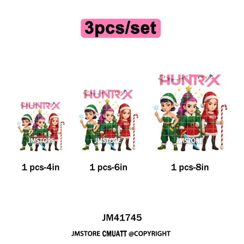 Cute Santa Kpop Inspired Movie Character Merry Christmas Holly Iron on DTF Washable Transfer Stickers Ready to Press for Textile
