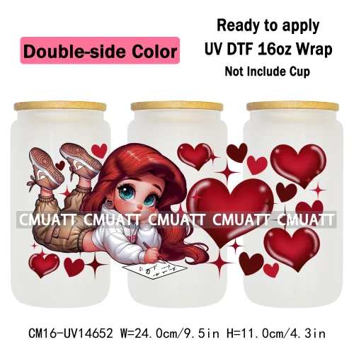 Double Sided Color UV DTF Cup Wraps 16OZ Wholesale Custom Bulk Waterproof Cartoon Lovely Princess Design For DIY Craft Mug Glass