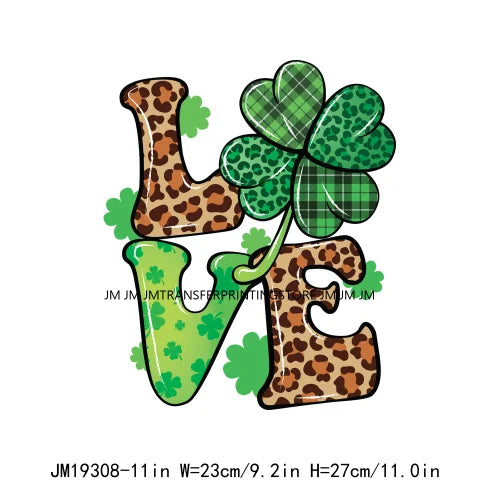 DIY Peace Love Luck Happy St Patrick's Day Design Printing Feeling Lucky Green Shamrocks DTF Transfer Stickers For Clothing