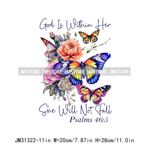 Floral Religious Sayings God Bible Verse Blessed Faith Inspirational Iron On DTF Transfers Stickers Ready To Press For Hoodies