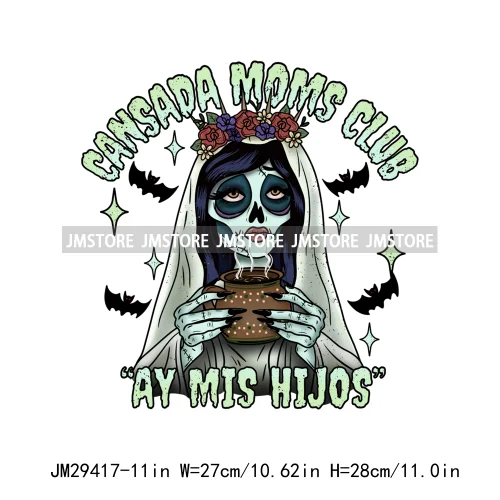 Aqui Espantan Tricotri Mexican Ghost Latina Culture Spooky Pumpkin Halloween Iron On DTF Heat Press Transfer Sticker For Hoodies