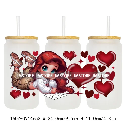 Cartoon Princess Hearts UV DTF Stickers Ready to Transfer Cup Wrap Custom Labels DIY Craft For Libbey Can Glass Tumblers Mugs