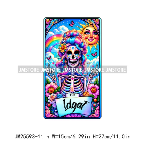 Colorful Cool Dad Mom Stoner Amercian Girl Idgat Skeleton Lover Tarot Card DTF Iron On Heat Press Transfer Stickers For Clothing